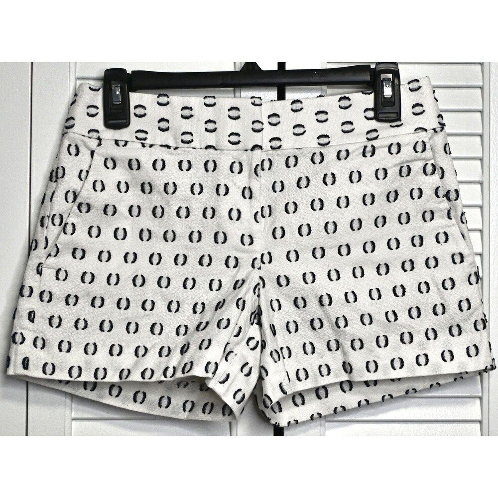 LOFT Women’s Textured Polka Dot Shorts White Black Side Zip Career Casual 0